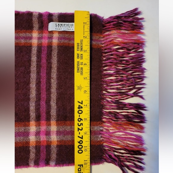 LANICIFIO CONFEZIONI SCARF BABY ALPACA REVERSIBLE PLAID/SOLID FRINGE PINK BROWN - Picture 11 of 13